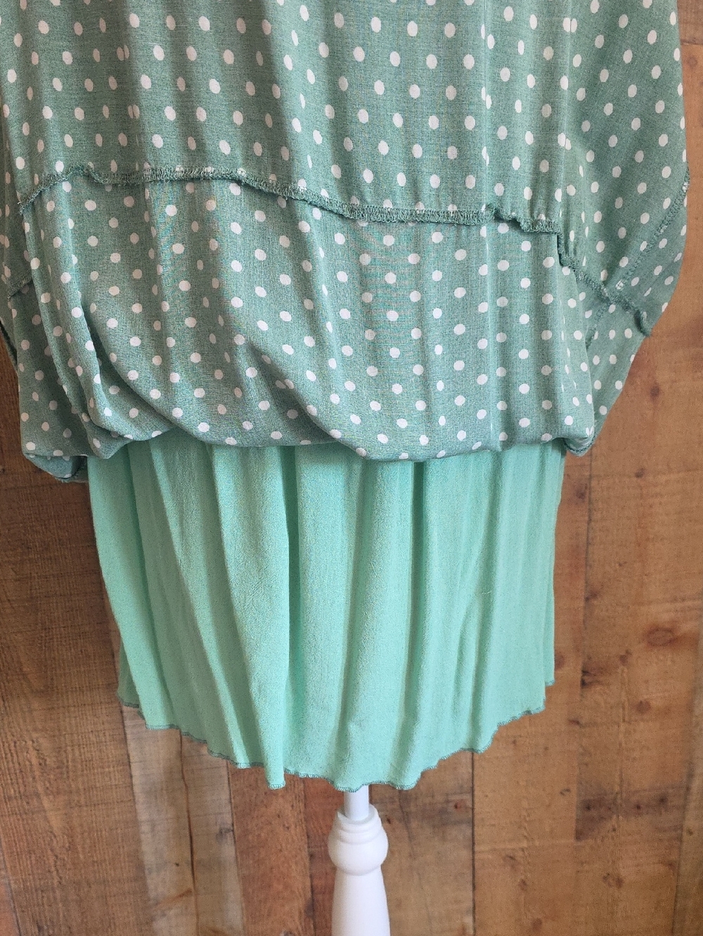 Clearence - Green Polka Dot Off-Shoulder Dress - Picture 7 of 12
